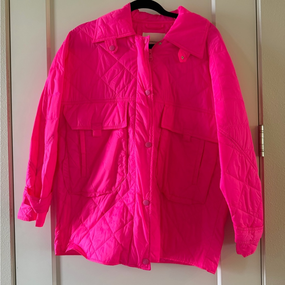 Anthropologie Neon Pink Quilted Utility Jacket NWT Size Small
